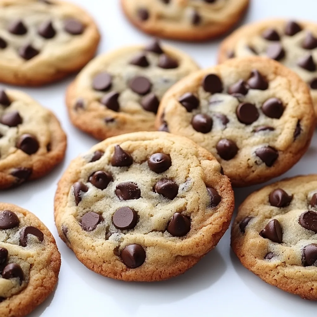 A plate of freshly baked chocolate chip cookies with gooey chocolate chips.