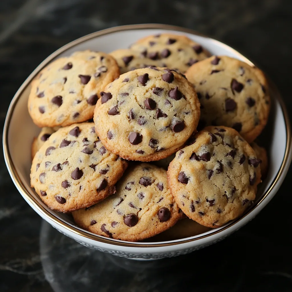 A plate of warm, freshly baked chocolate chip cookies with gooey chocolate chips.