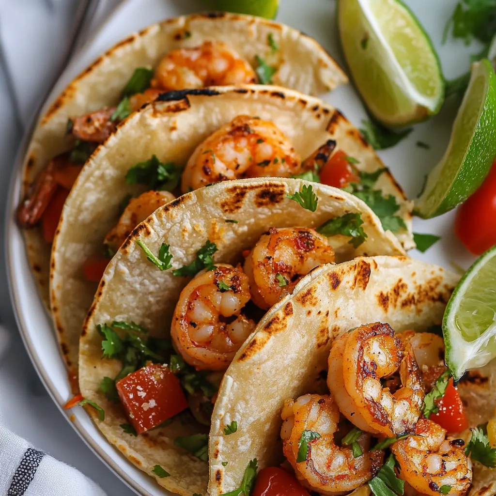 Cilantro Lime Shrimp Tacos with Fresh Toppings and Lime