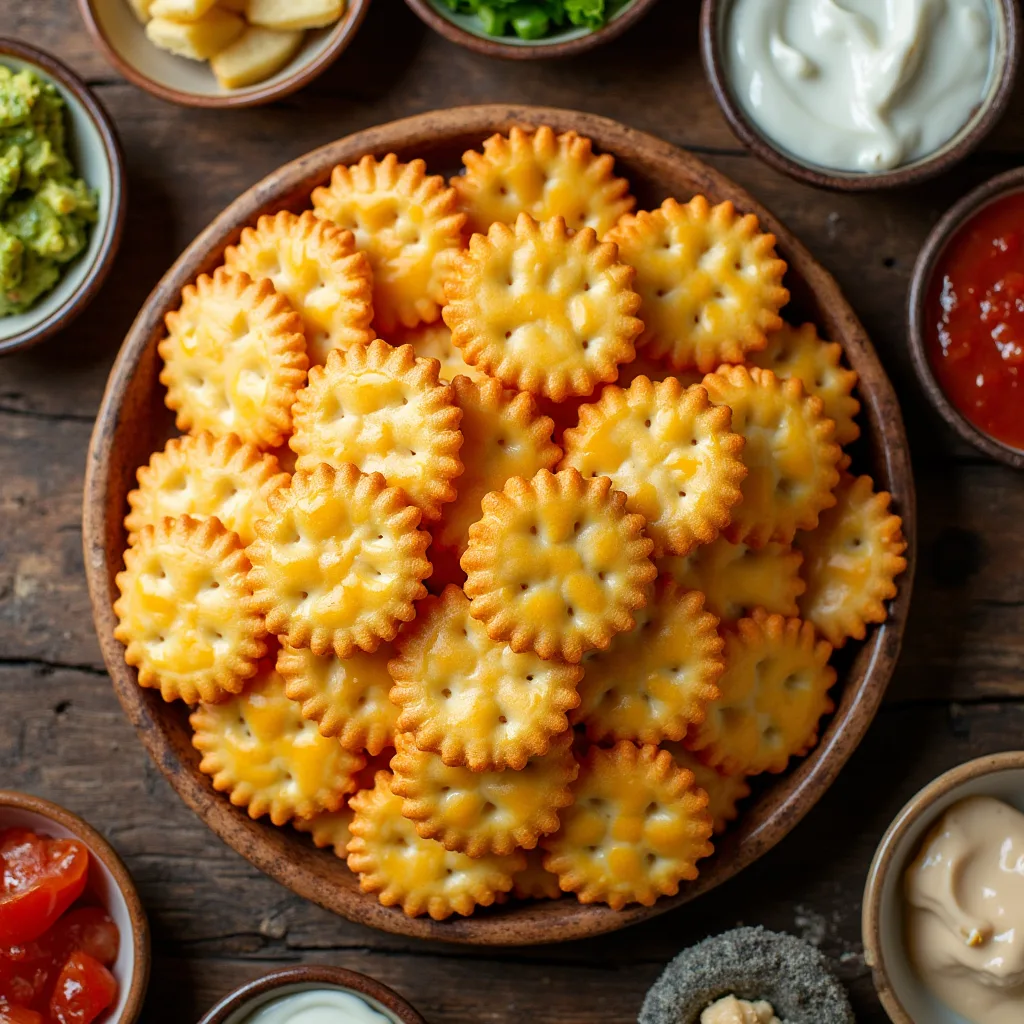 Crispy Southern cheese crackers on a plate.