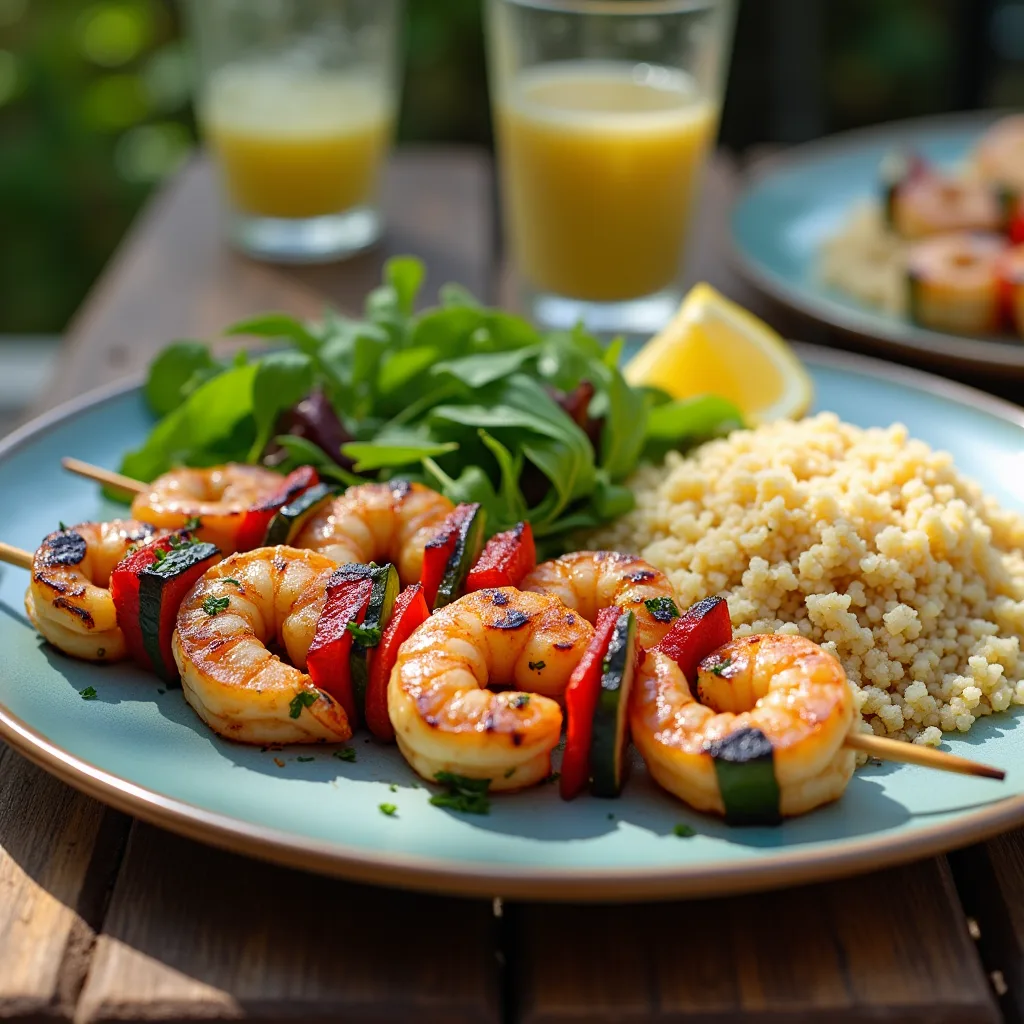 Grilled Shrimp and Veggie Skewers with Zesty Lemon and Rice