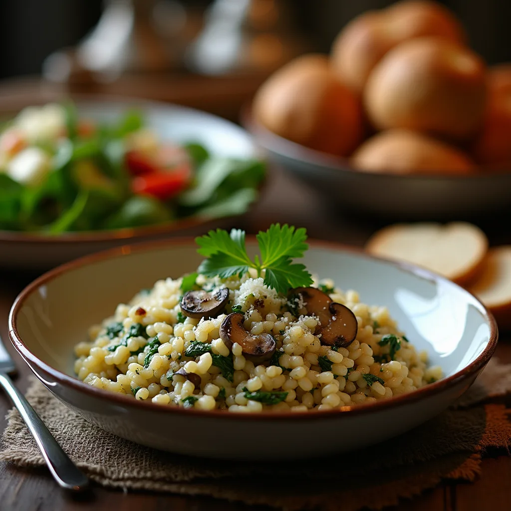 Mushroom and Spinach Risotto served in a bowl