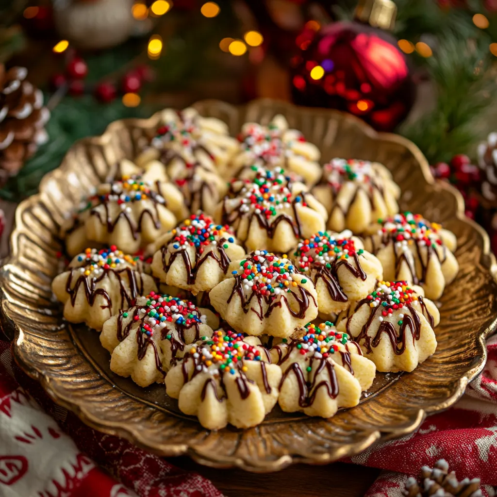 Classic Spritz Butter Cookies with Colorful Sugar Sprinkles