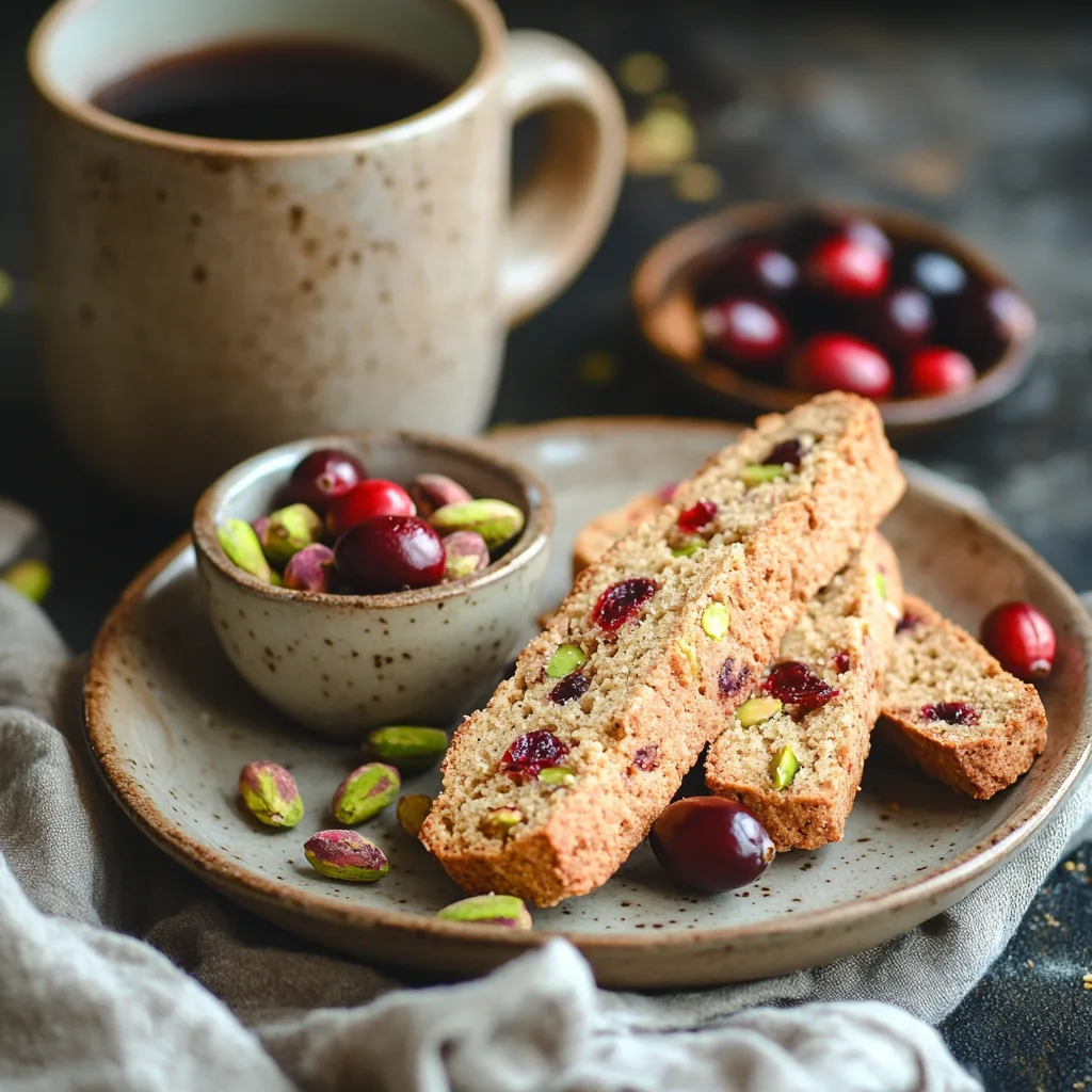 Key benefits of crunchy and delicious cranberry pistachio biscotti displayed with fresh ingredients, highlighting nutrition and versatility.