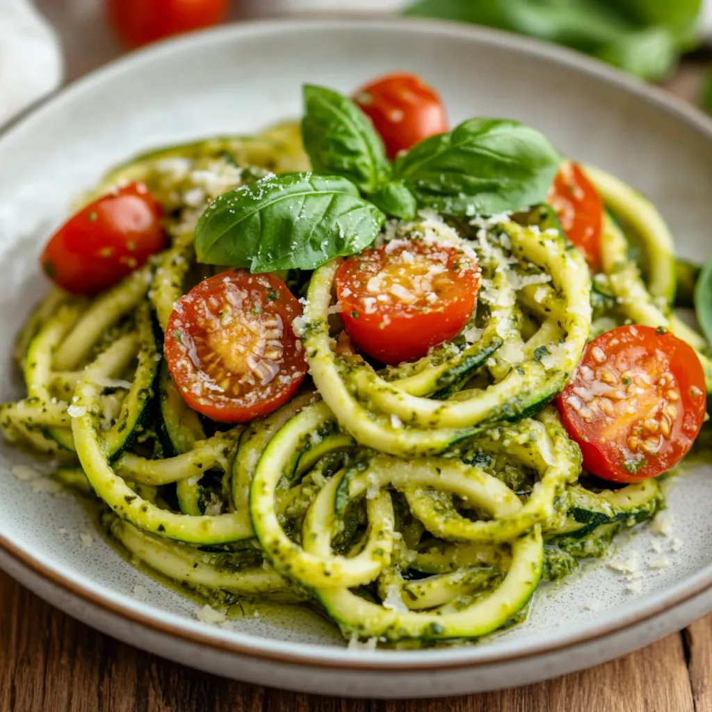 Healthy Zucchini Noodles with Creamy Avocado Pesto