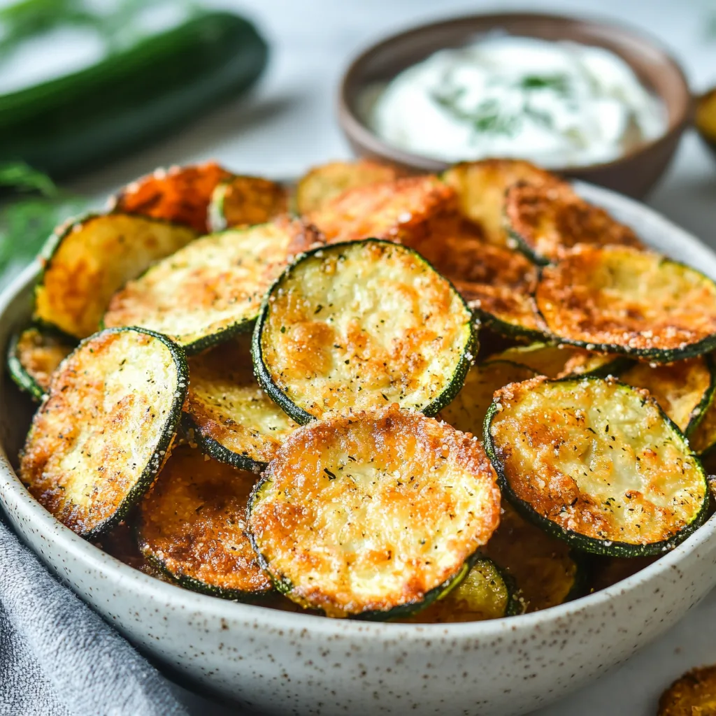 Baked Zucchini Chips with Pickle Sour Cream Dip