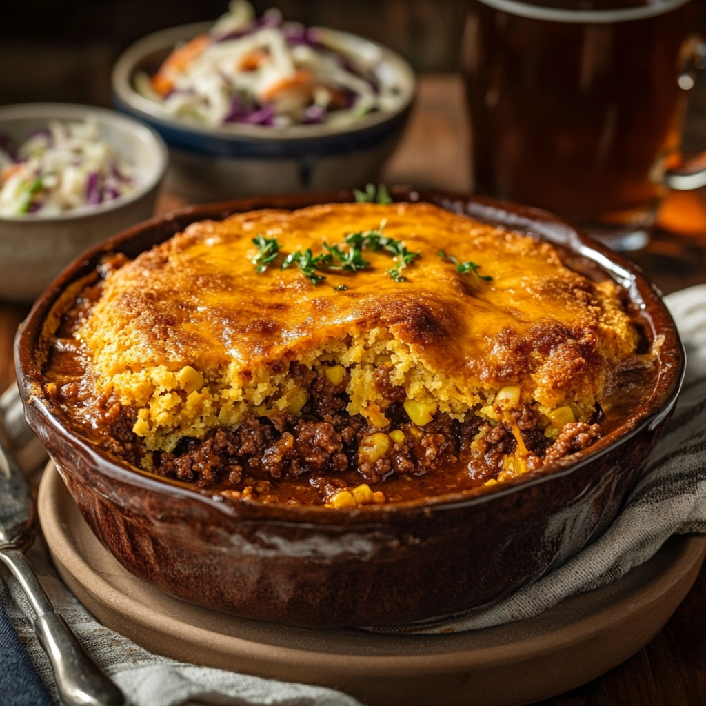 A cozy, finished plate of Sloppy Joe Cornbread Casserole with a fork, ready to be enjoyed, signaling the final step of a delicious meal.
