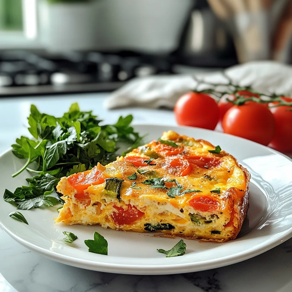 Healthy frittata with vegetables and cheese, highlighting its key benefits such as protein-packed, quick to make, and customizable.