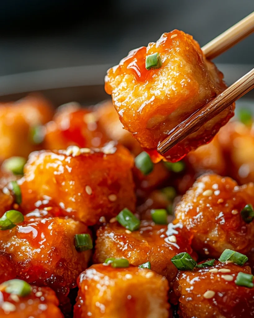 Key benefits of homemade sweet and sour tofu, featuring crispy tofu with vibrant vegetables and glossy sauce.