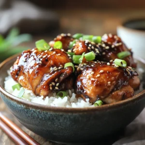 Shoyu Chicken Treasure featuring glazed chicken thighs in a rich soy sauce, garnished with green onions and sesame seeds on a plate with steamed rice.