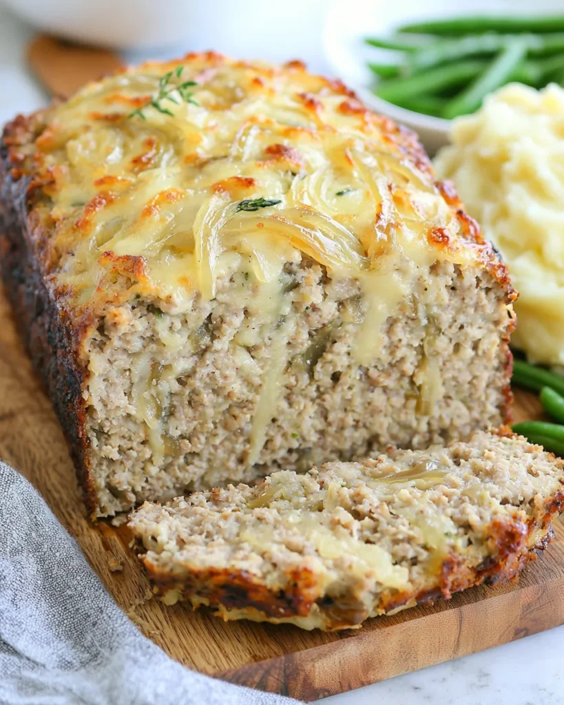 Different French Onion Meatloaf variations displayed, featuring mini loaves, cheese swaps, and added toppings like crispy onions.