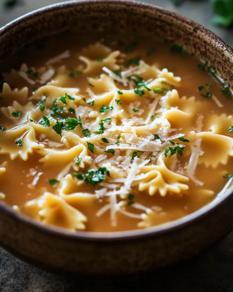 Key benefits of Italian Pastina Soup highlighted with nourishing ingredients like pastina, chicken broth, Parmesan, and fresh herbs on a rustic kitchen table.